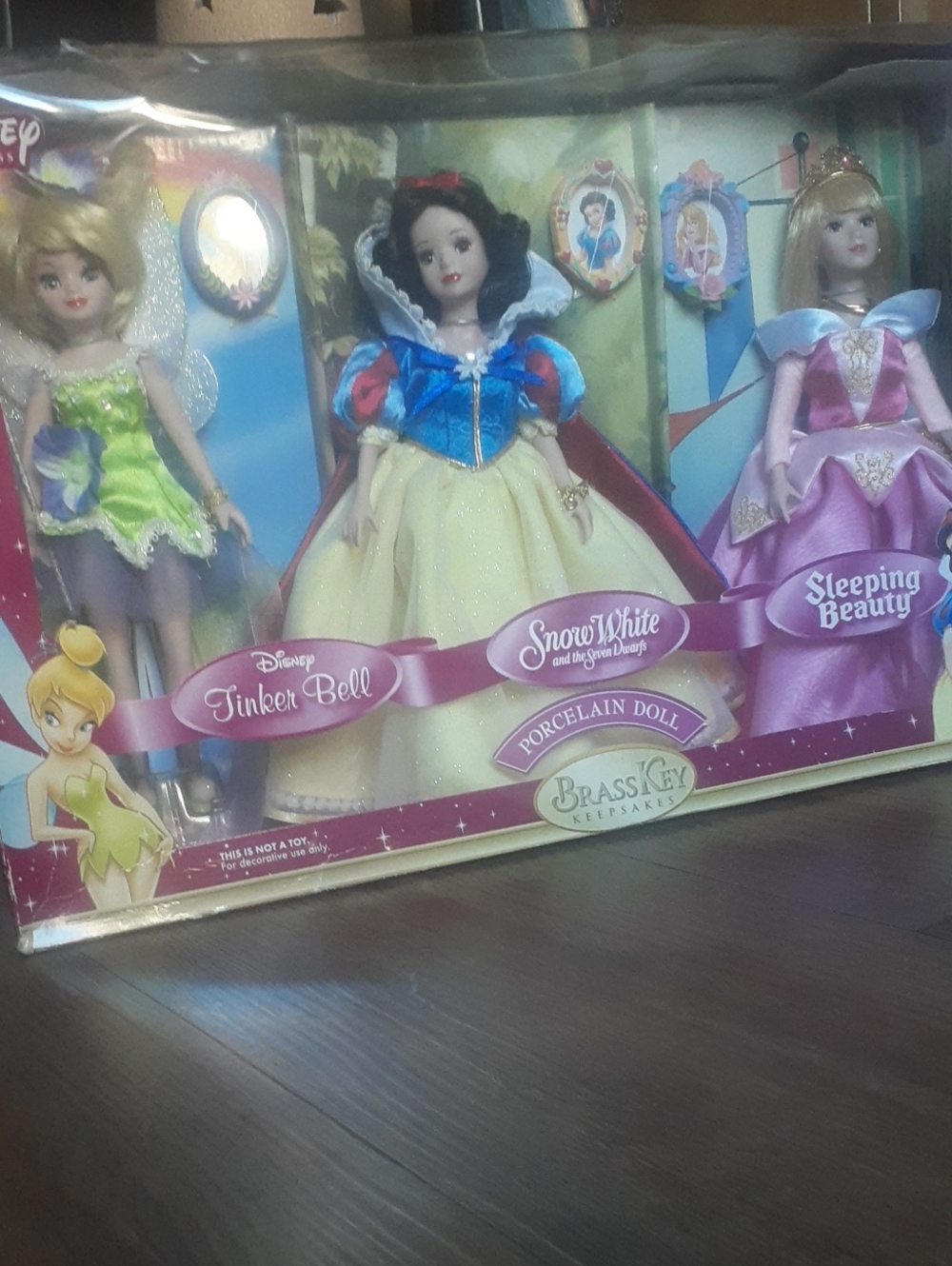 Disney Princess Porcelain Doll Brass Key Keepsakes Set of 3